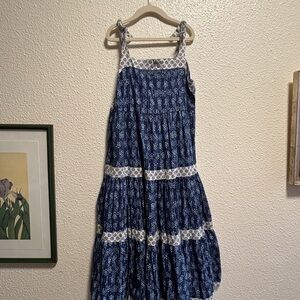 Zara Navy and Cream Floral Dress size 13-14